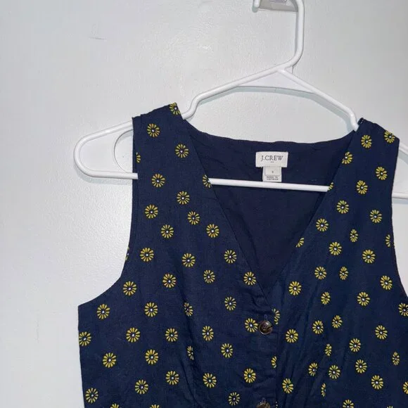 J.Crew Navy Sleeveless Button-Front Dress With Yellow Floral Print Size 2 - Picture 5 of 6